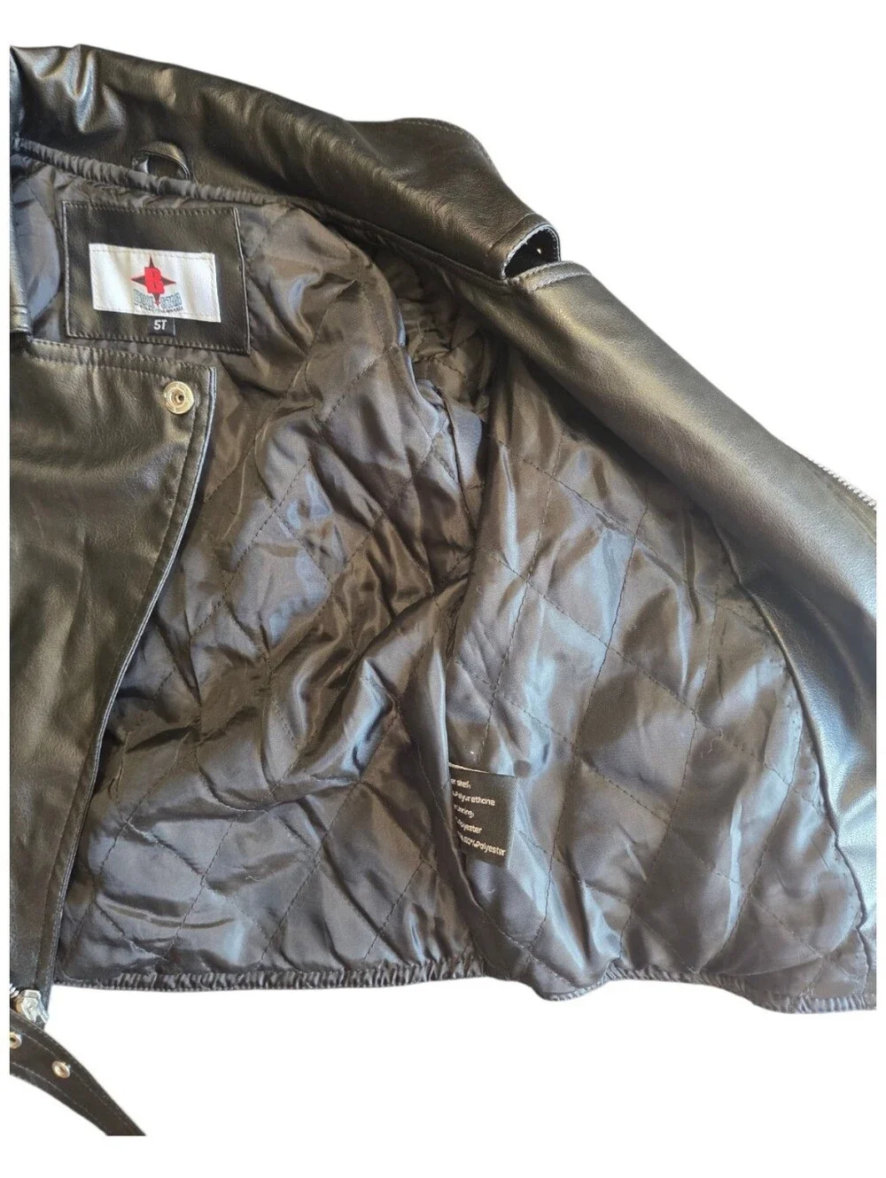 Bike Star Black Faux Leather Kids Biker Jacket With USA Themed Embroidery.